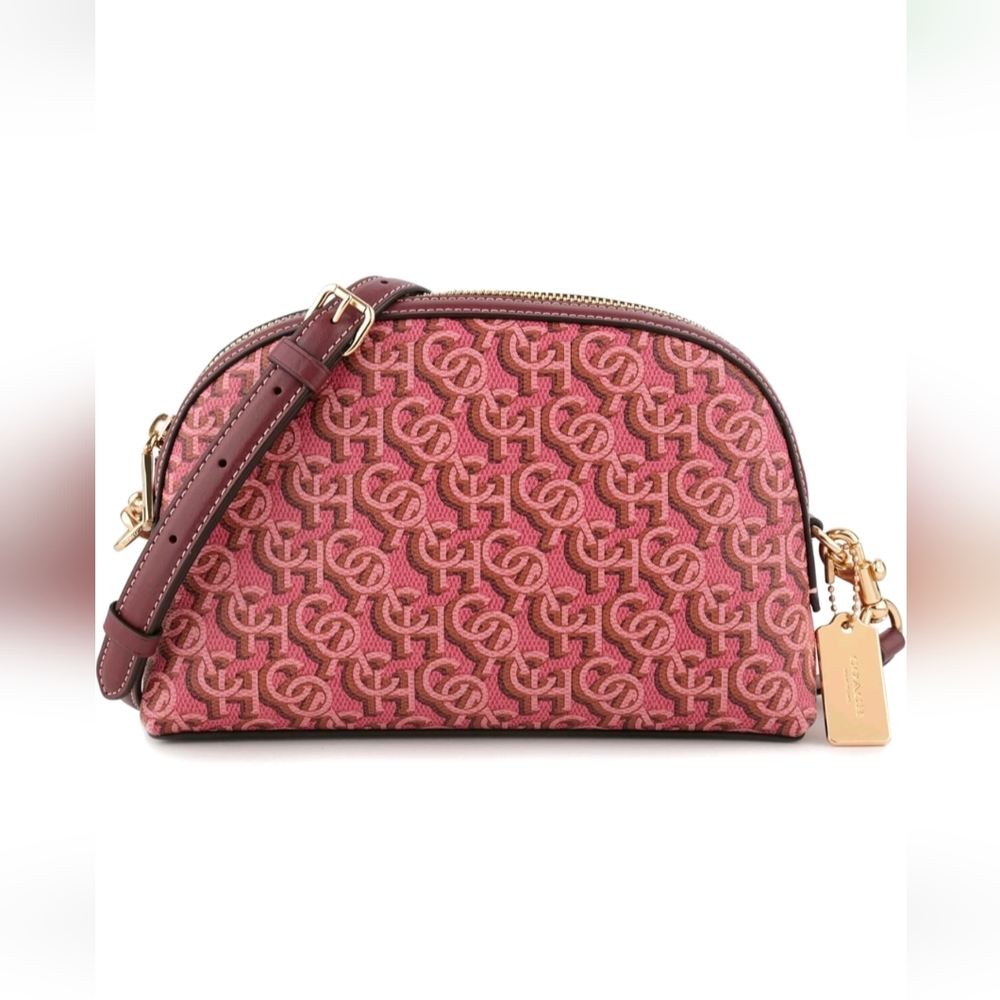 COACH MADI CF343 Gorgeous Crossbody Bag Rouge Pink Canvas & Leather Like New